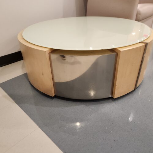 Used Round Maple Chrome and Glass Coffee Tables 3FT W