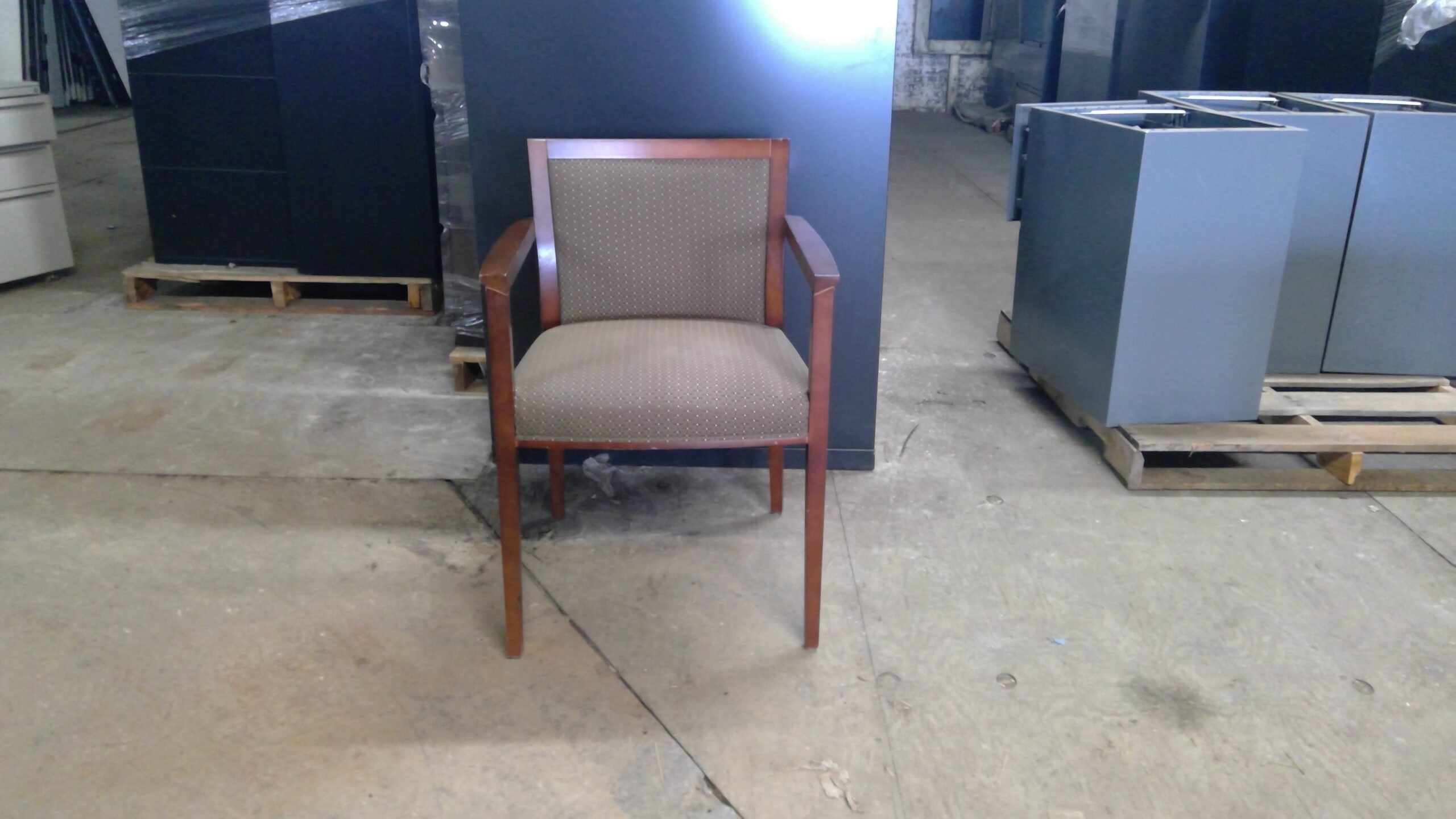 Gray Wood Upholstered Guest Chair w/ Arms