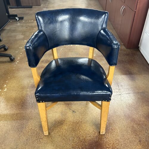 Blue Leather Club Lounge Chair with Nail-head Trim