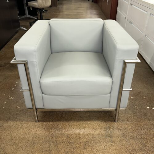 Light Gray Leather Club Lounge Chair 34"W