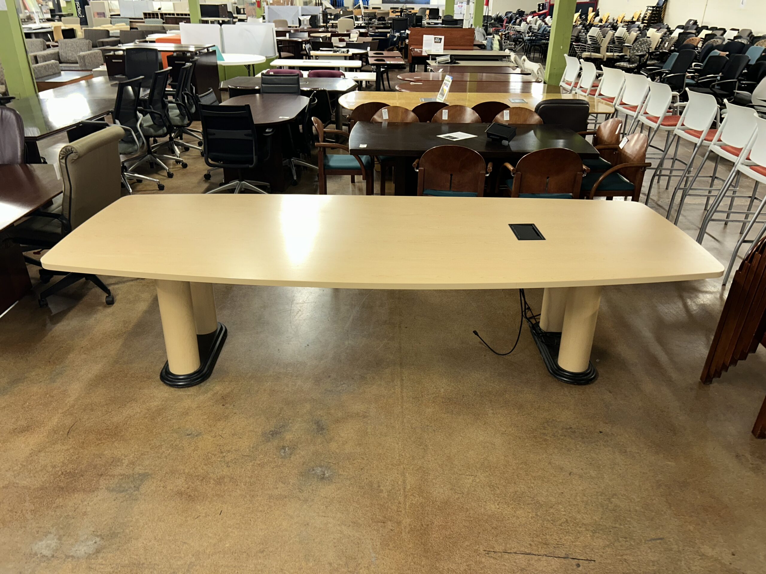 Maple Boat Shape Conference Table with Power