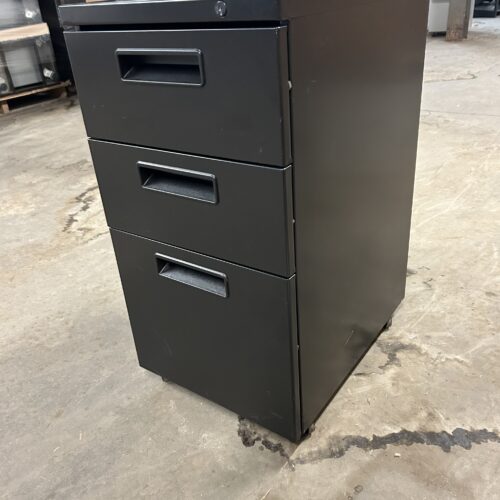 Used Black Mobile 3-Drawer Office Pedestal with Lock 15"W
