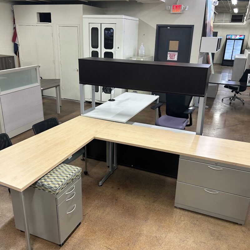 Maple L-Shape Office Desk w/ Filing