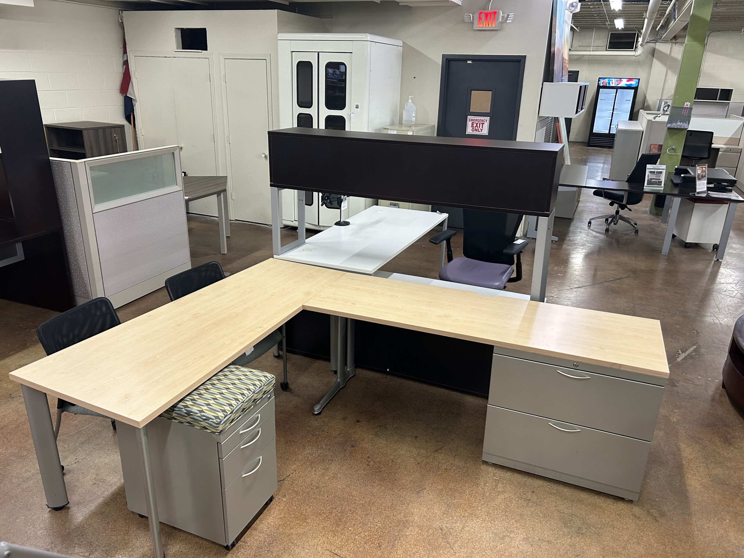 Maple L-Shape Office Desk w/ Filing