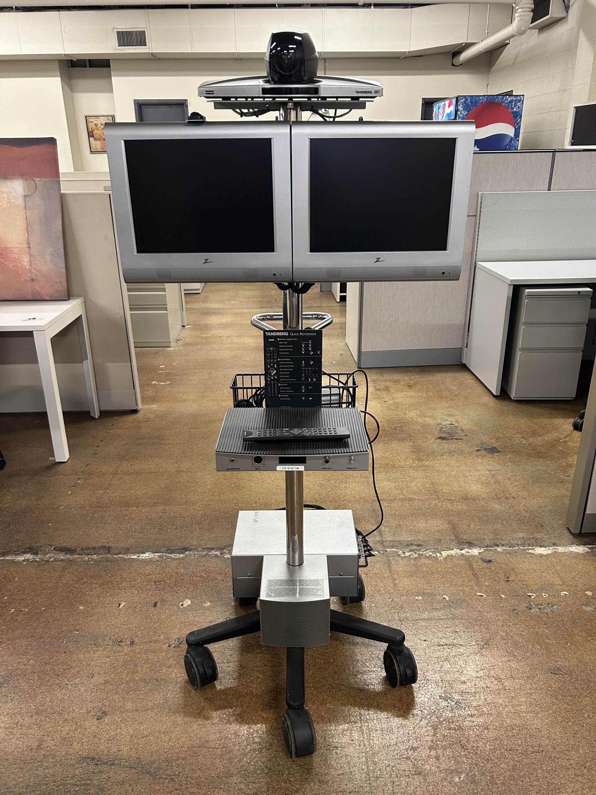 Used Tele Platform Video Conference System with Camera and Dual Monitor on Casters