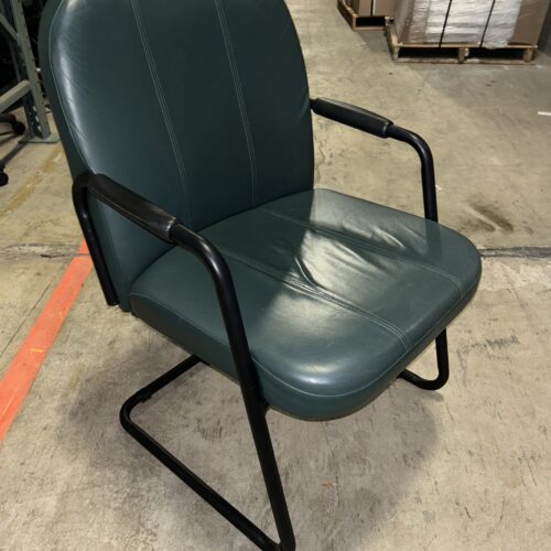 Used Global Industries Green Leather Office Side Chair with Arms 