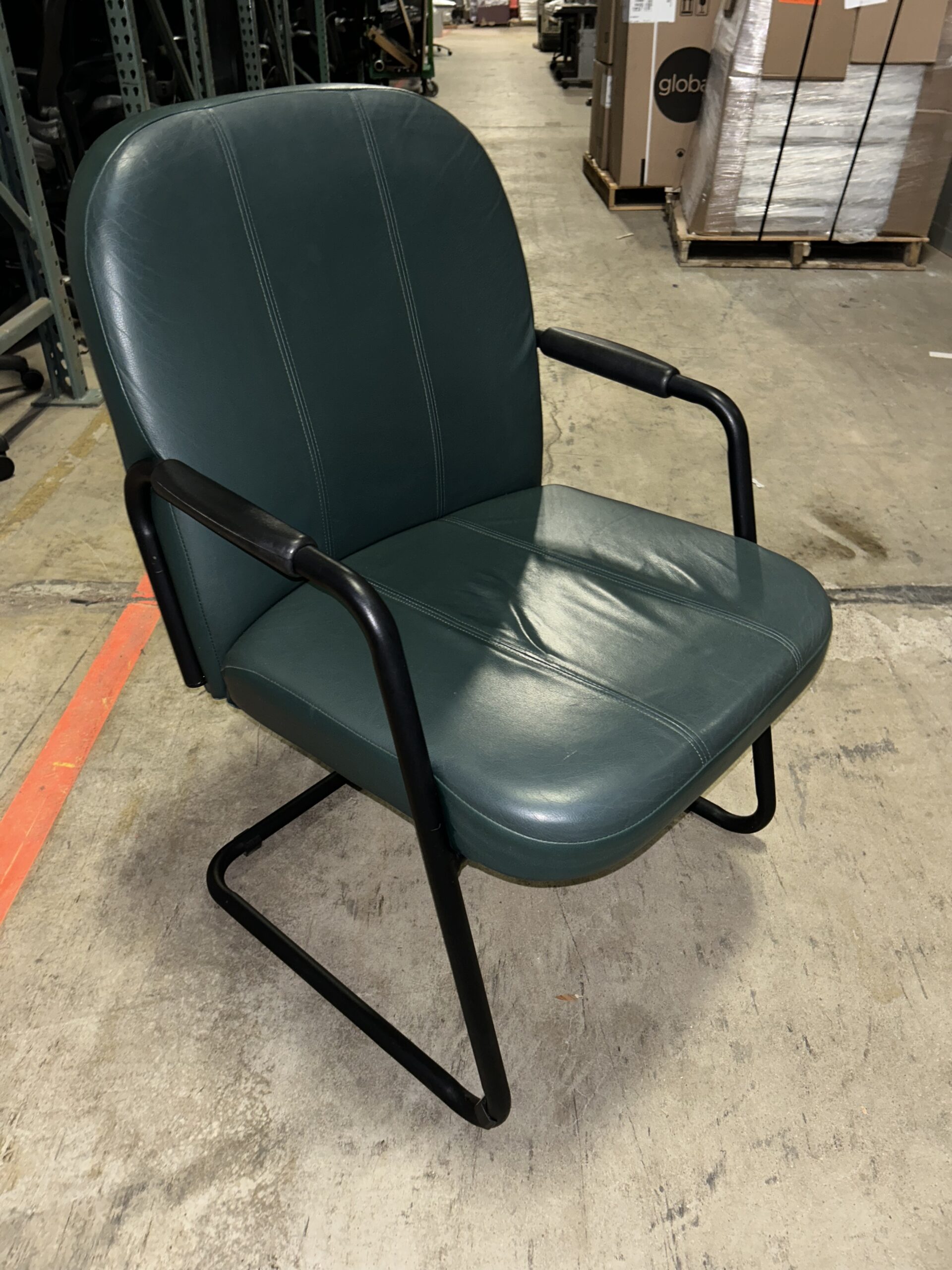 Used Global Industries Green Leather Office Side Chair with Arms 