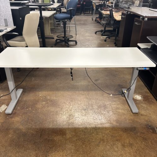 Used White Training Table with Electrical Height Adjustable Table Base 6'W x 2'D