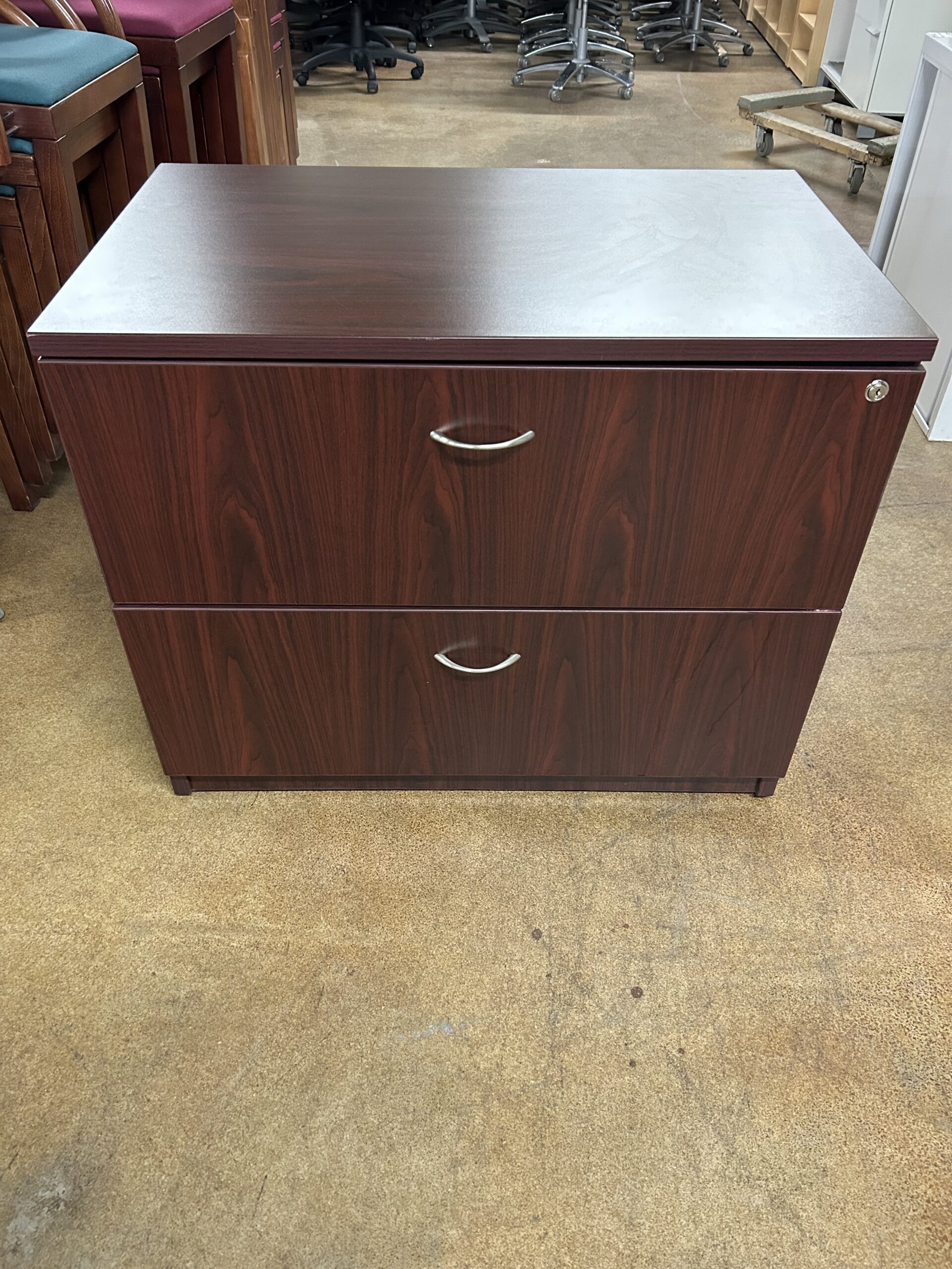 Used Mahogany 2-Drawer Office Filing Cabinet with Lock 36"W