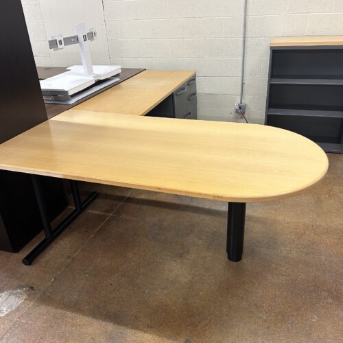 Blonde Maple Wood Laminate L-Shape Office Desk 7' x 8'