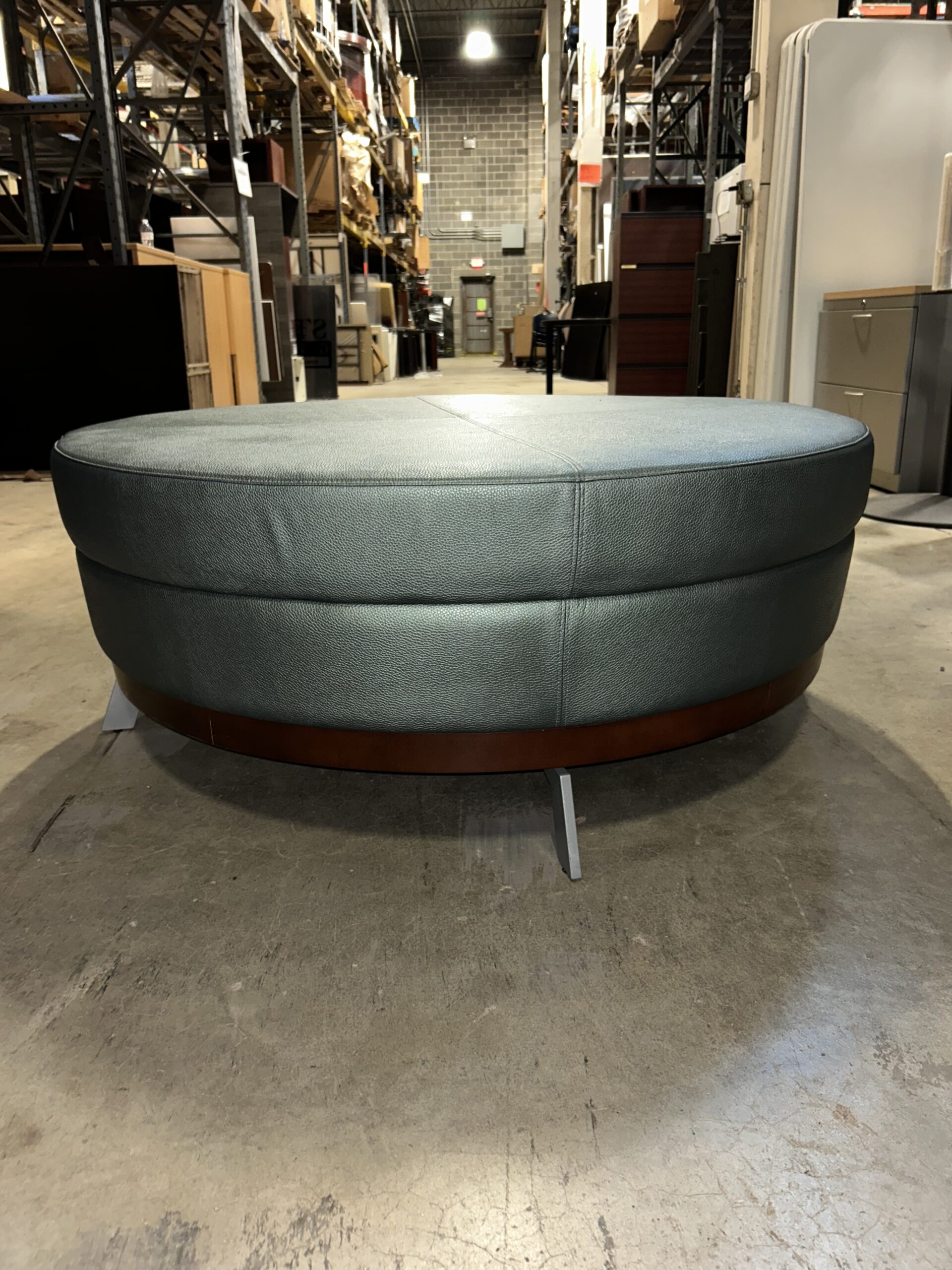 Used Arcadia Teal Leather Circular Ottoman 4'W