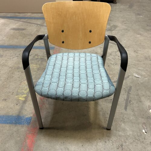 Used Blue & Wood Back Haworth Improv Side Chair with Arms Stackable