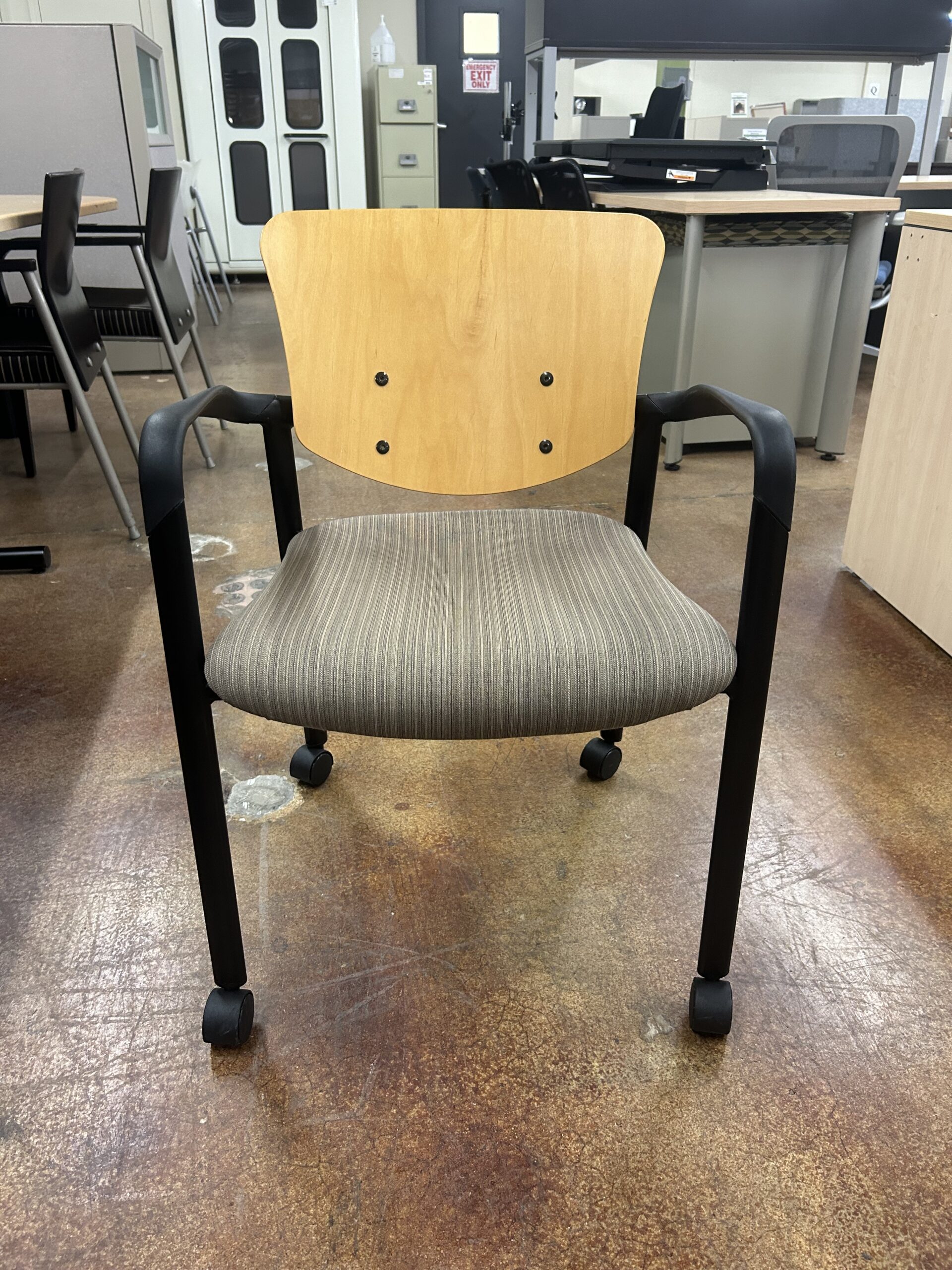 Used Beige & Wood Back Haworth Improv Side Chair with Arms Stackable