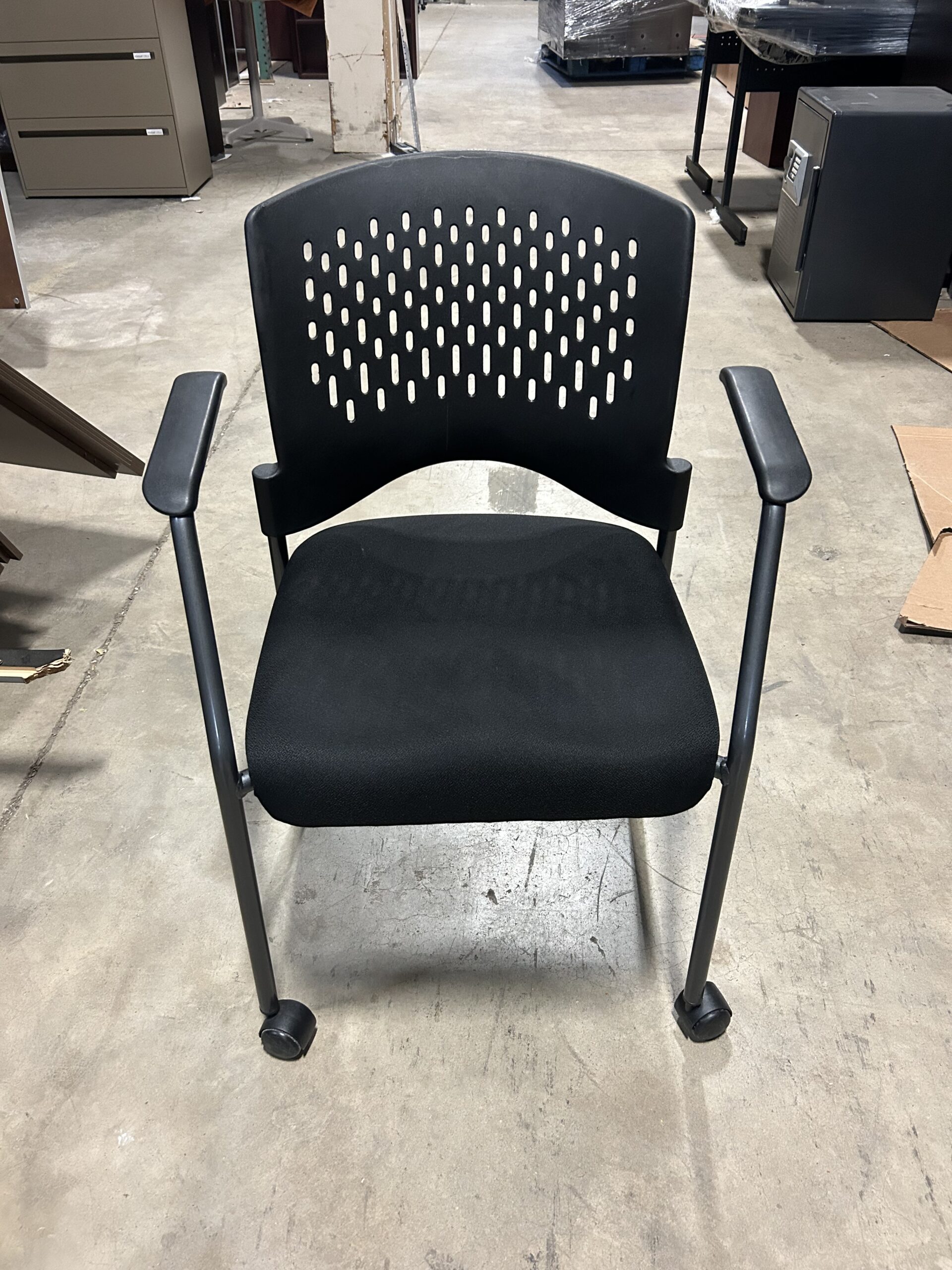 Used Office Star Black Guest/Side Chair with Arms and Wheels 