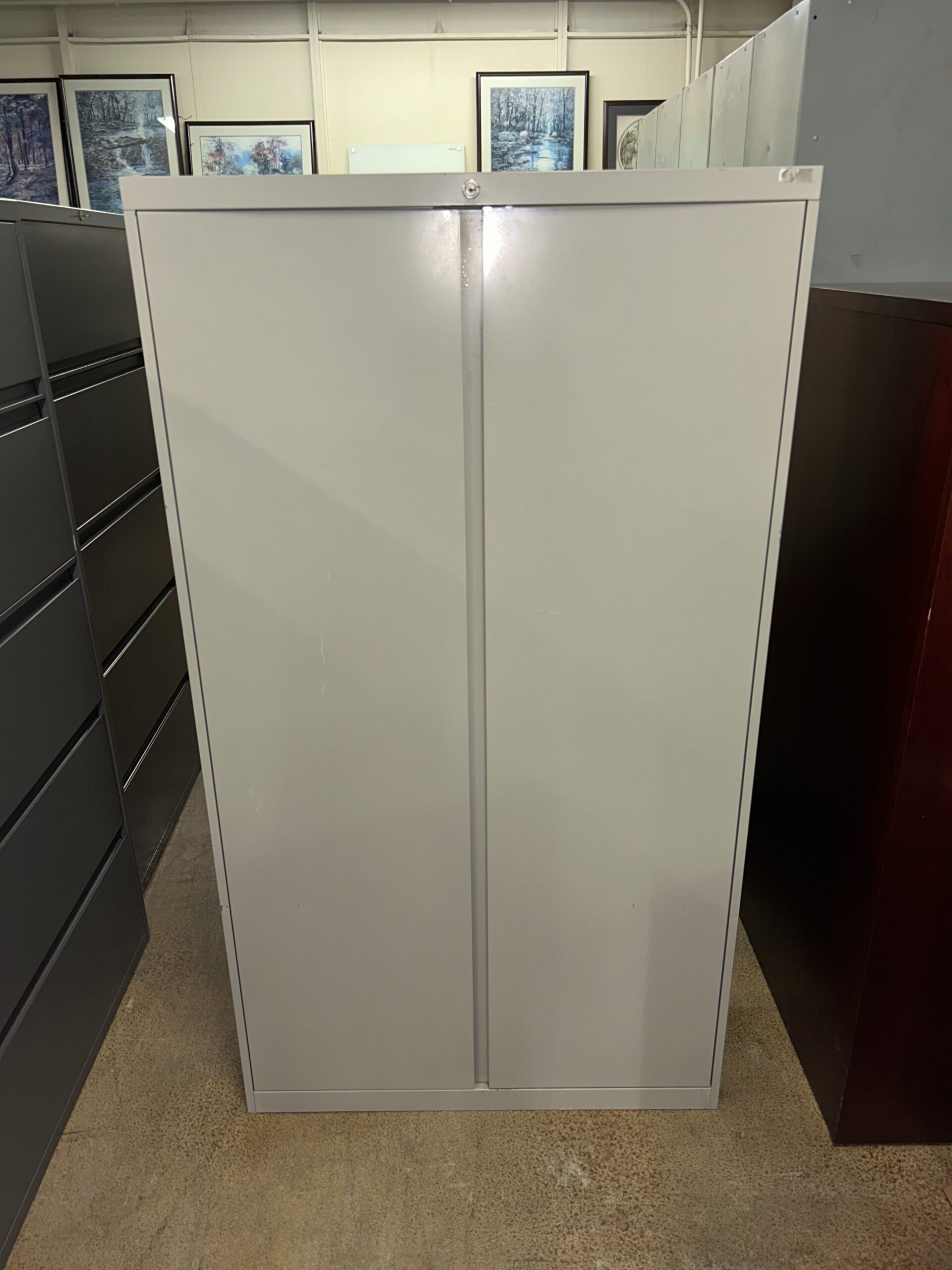 Used Allsteel Gray 2-Door Storage Cabinet with Shelves 36"W