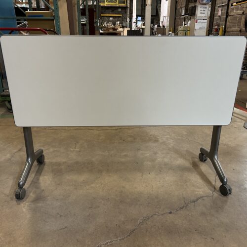 Used White Rolling Flip-Top Training Table 5FT W on Casters