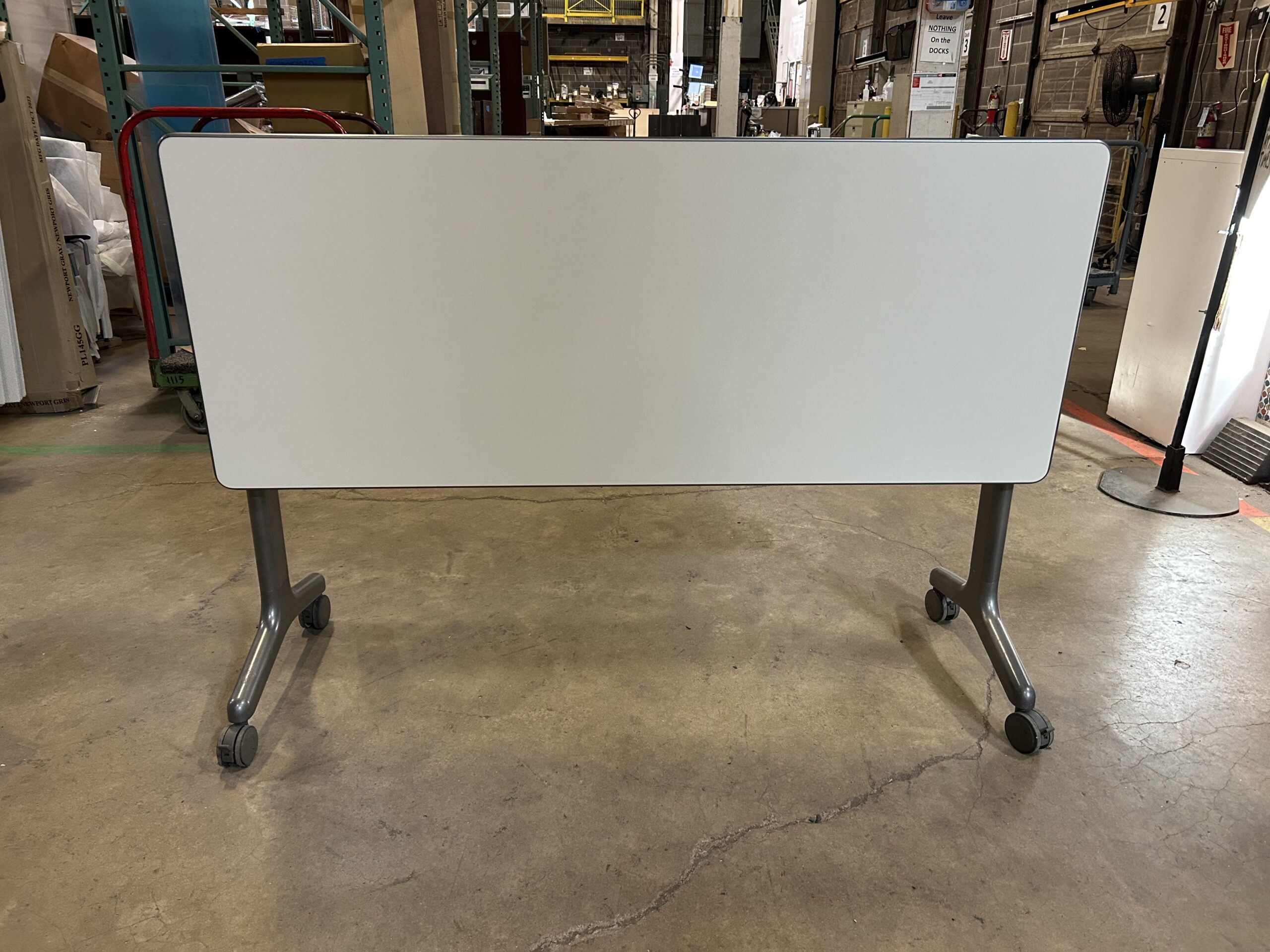 Used White Rolling Flip-Top Training Table 5FT W on Casters