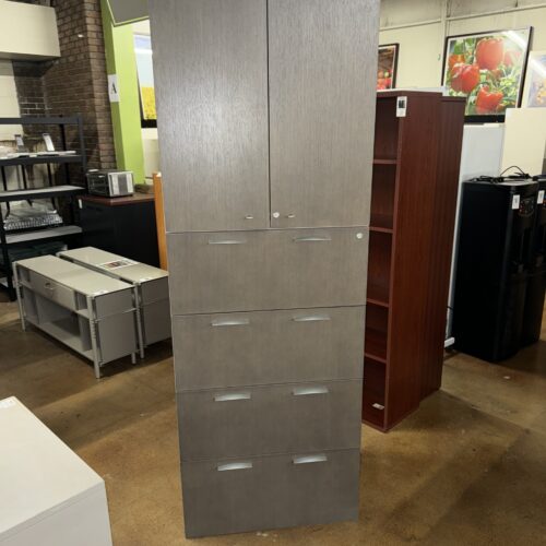 Used Gray Lateral File with Upper Storage Cabinet 30"W