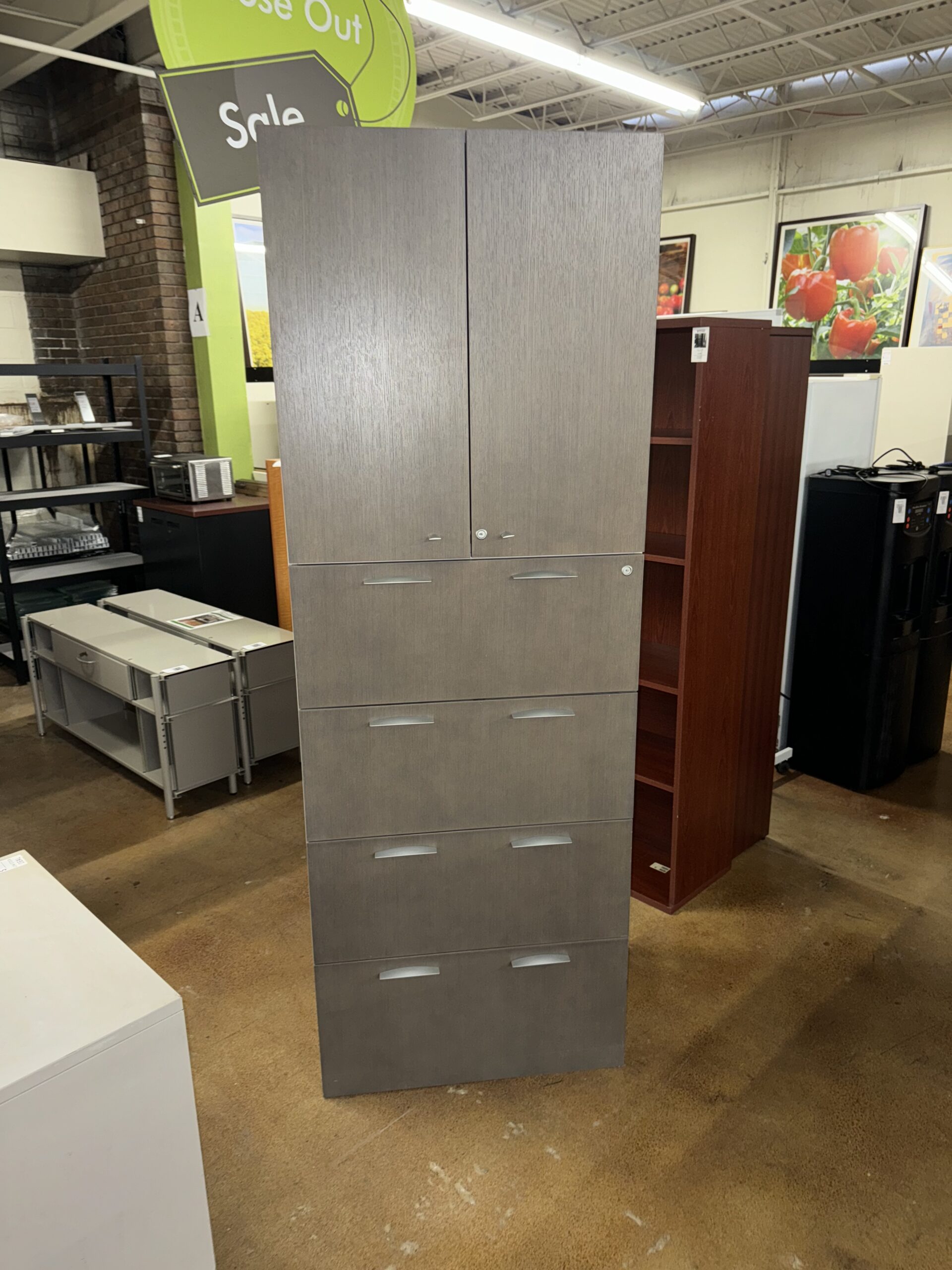 Used Gray Lateral File with Upper Storage Cabinet 30"W