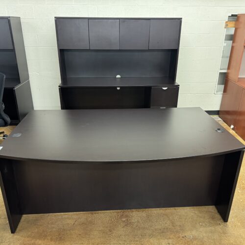 Used Black Storlie Bow Front Desk Set with Hutch 6FT W