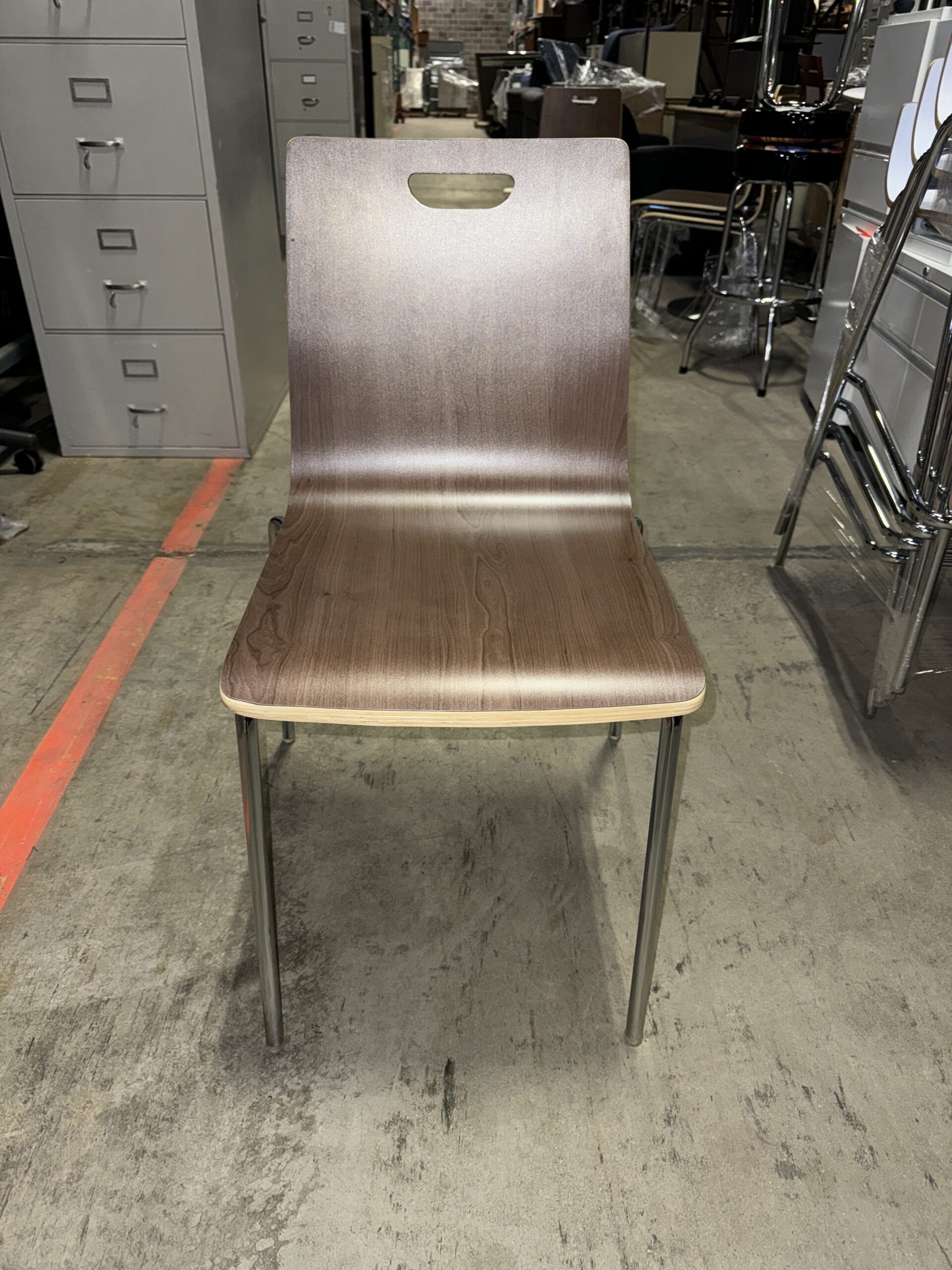 Used Modern Walnut Wood Stack Chair Armless