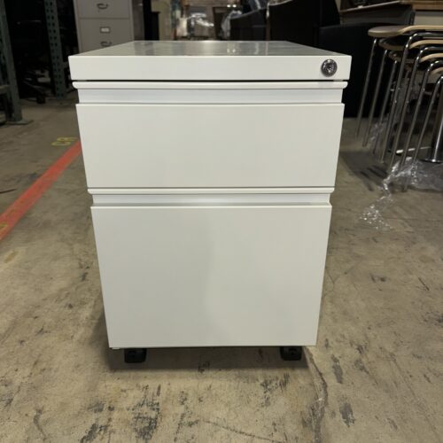 Used White Mobile Storage Pedestal with Lock 15"W
