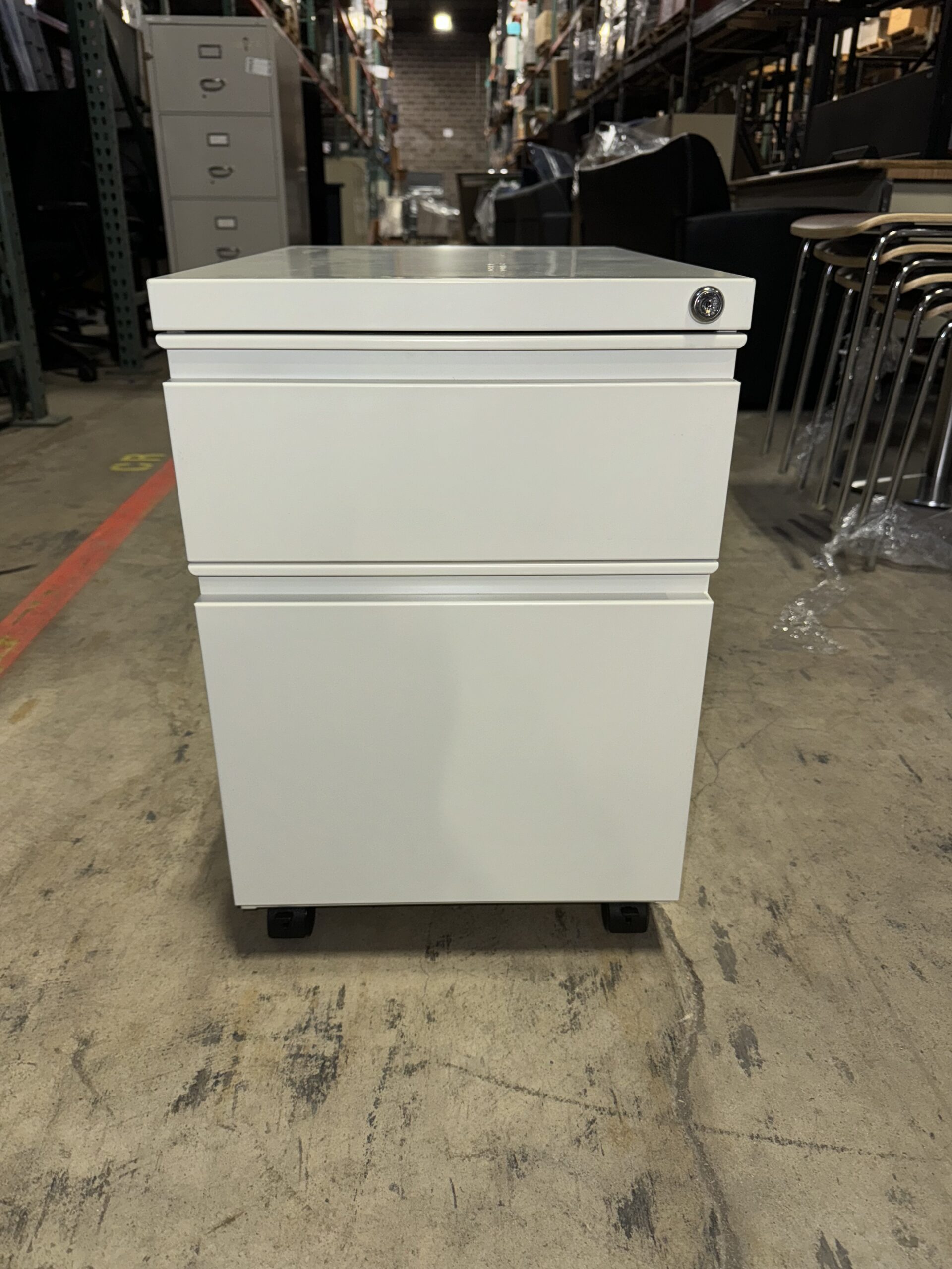 Used White Mobile Storage Pedestal with Lock 15"W