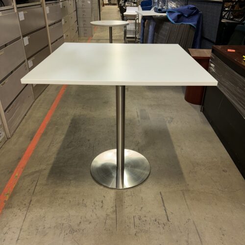 Used White and Silver Bar Height Square Tables 42"W