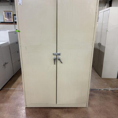 Used Tennsco Beige Metal Storage Cabinet with Lock and Shelving 42"W