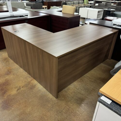 Used Groupe Lacasse Walnut L-Shaped Office Desk with Box, File Storage 6' x 6'