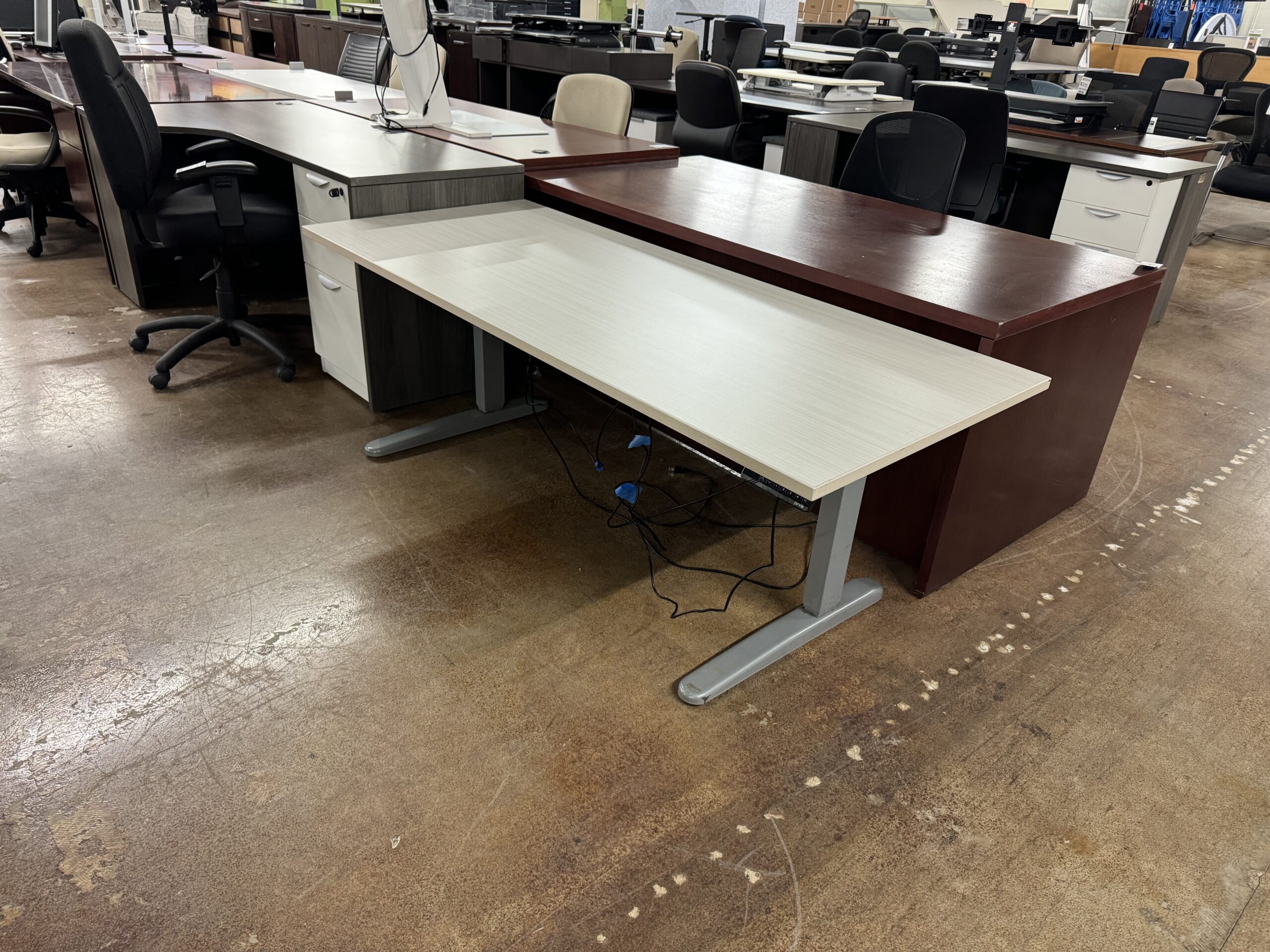 Used Electric Height Adjustable Training Table -- White 72"W