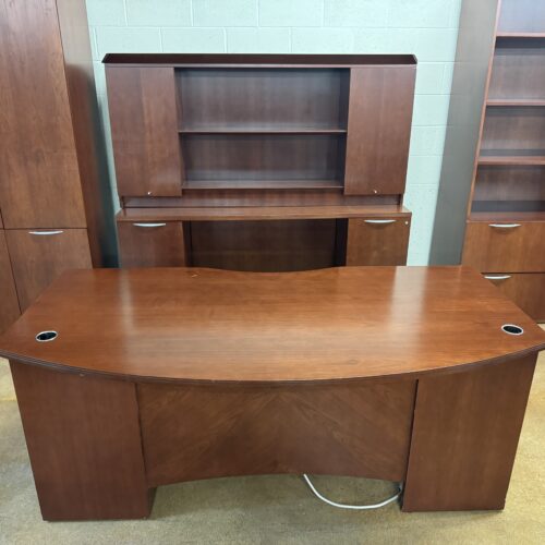 Used OFS Cherry Desk and Credenza with Hutch Private Office Set 6FT W