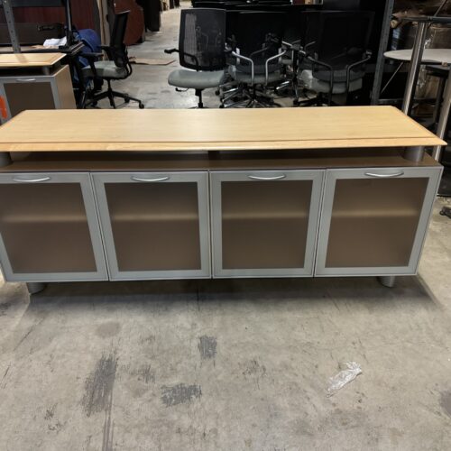 Used Blonde Maple and Silver Credenza with Glass Windows 72"W