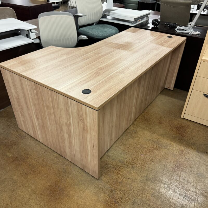 Used Blonde Maple Porkchop Office Desk with Storage 72"W 