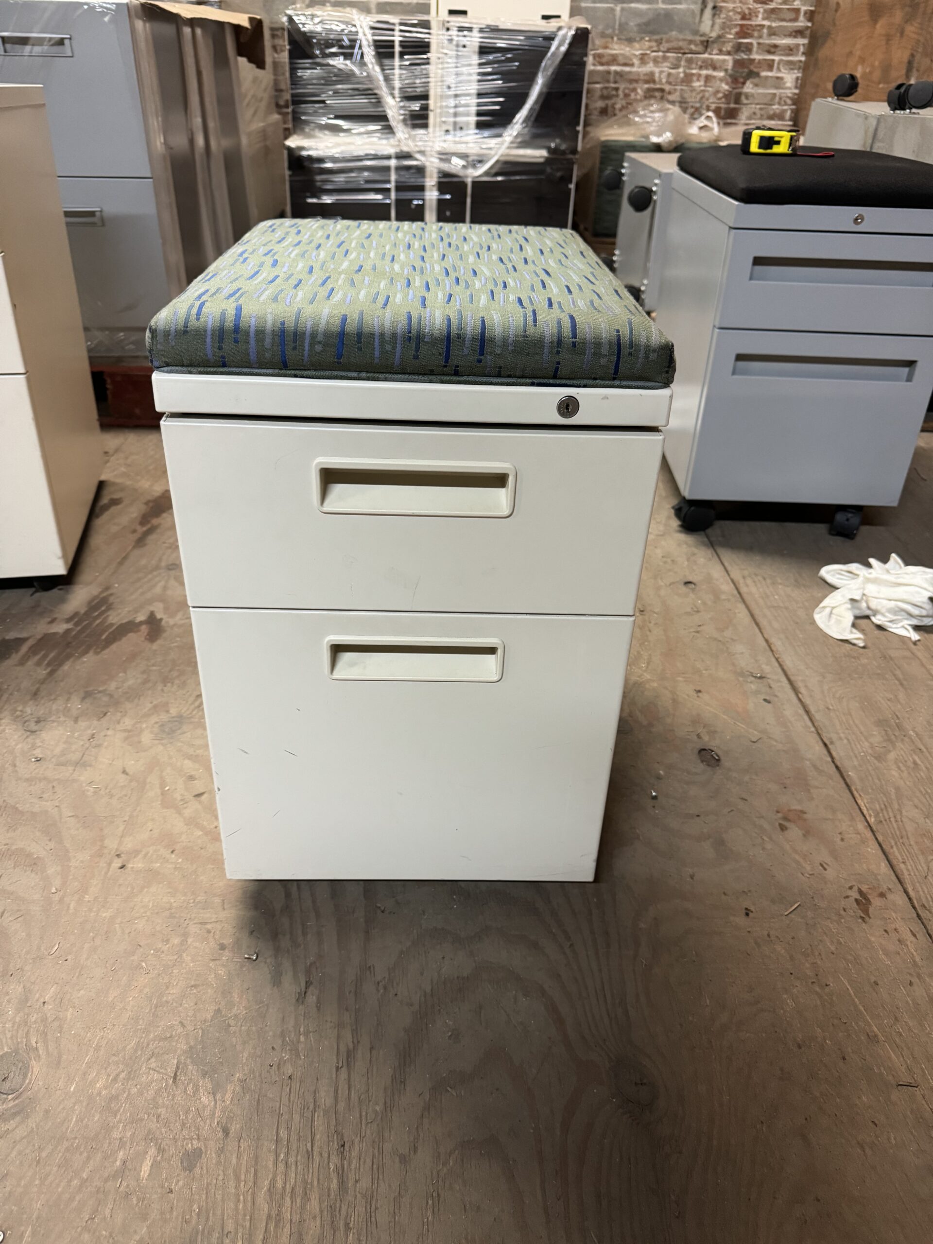 Used Mobile Box File Storage Pedestal with Lock and Cushion 15"W