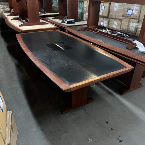 Used Cherry and Black Knife Edge Conference Tables with Power 5'W - 10'W