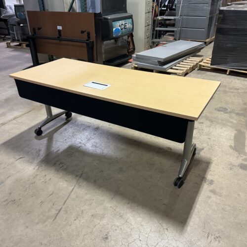 Used Steelcase Akira and Runner Maple Flip Top Training Table with Power 72"W 