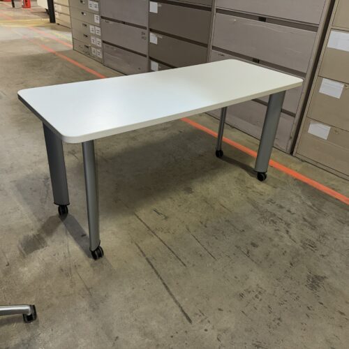 Used White Table with Rolling Casters 60"W x 24"D