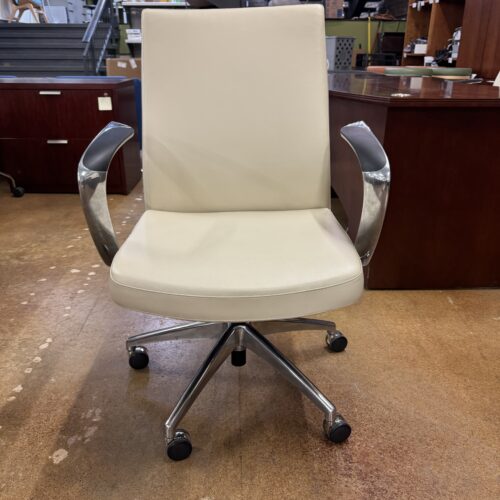 Used Cream White Mid Back Office Task Chair with Arms 