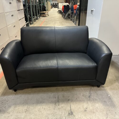 Used Black 2-Seat Leather Reception Couch 56"W 
