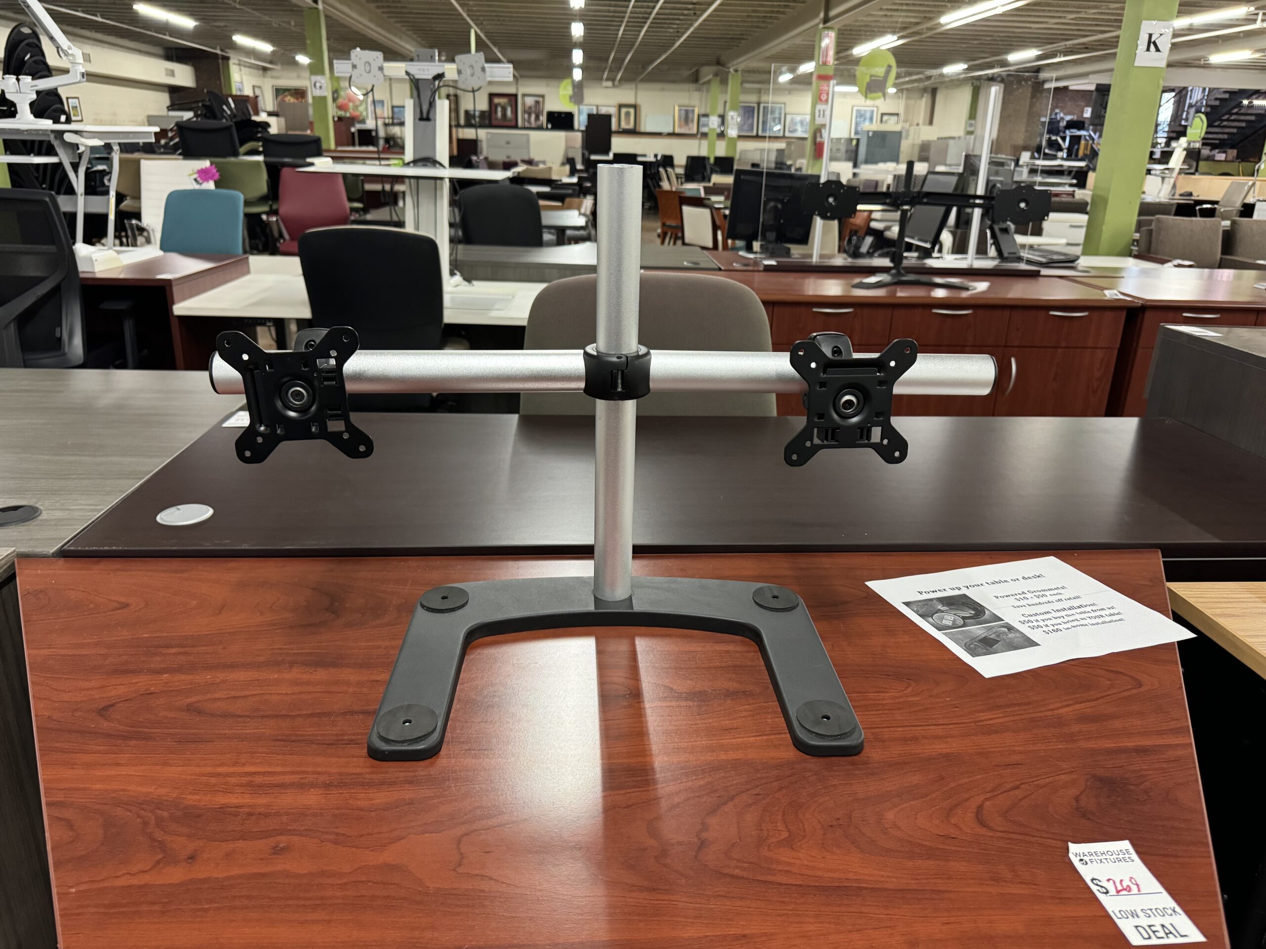 Used Dual Monitor Arm Stand Silver 30"W