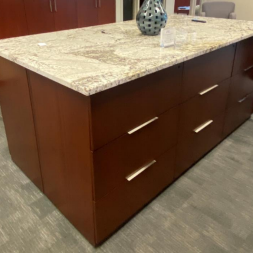 Used Granite Island Counter with 3-H Filing Storage Laterals 93"W