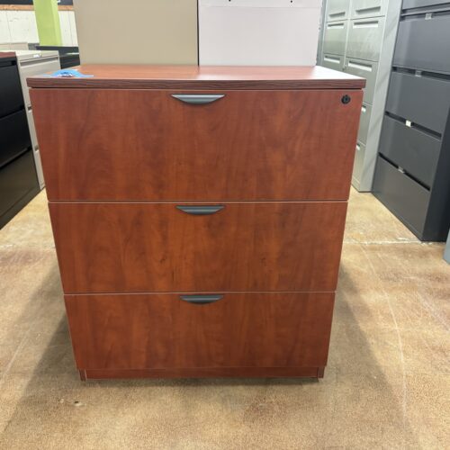 Used Cherry 3-Drawer Lateral Filing Cabinet with Lock and Keys 36"W