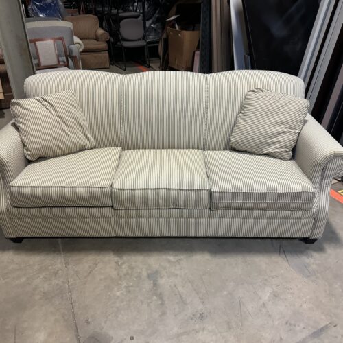 Used White Striped Fabric 3-Seat Traditional Sofa 84"W 