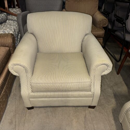 Used White Striped Fabric Lounge Chair 39.5"W