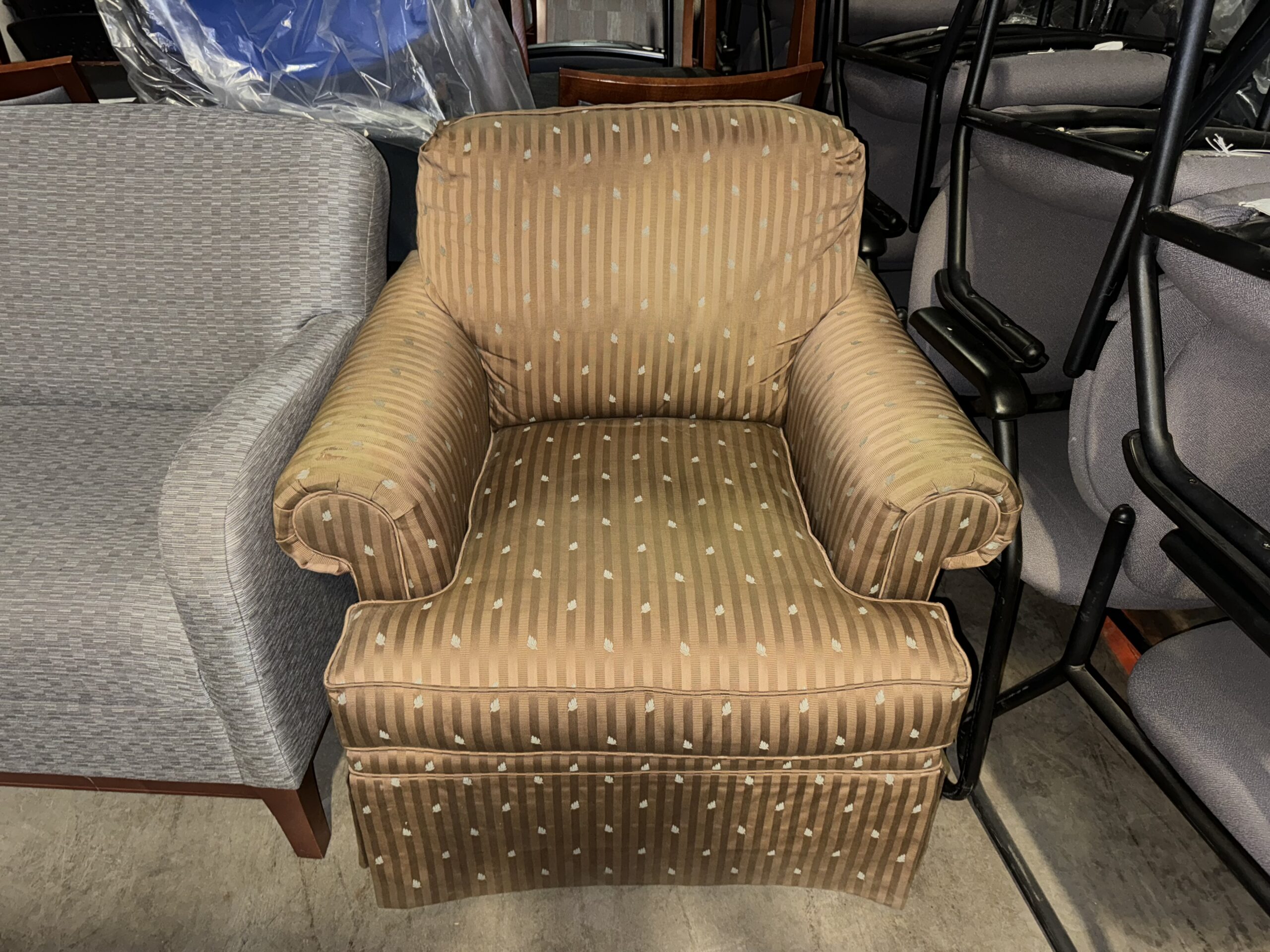 Used Brown Patterned Lounge Chair 60"W