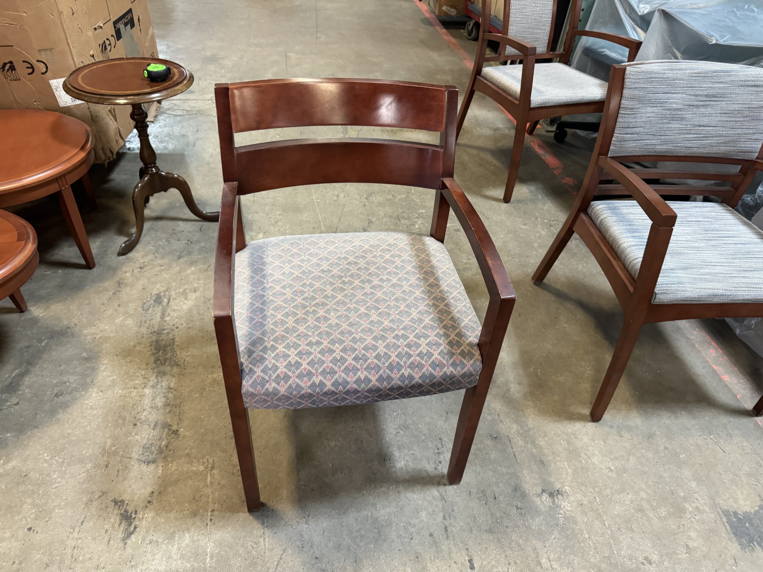 Used Jasper Seating Woodback Navy and Gray Patterned Side Chair 