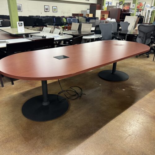 Used Cherry Racetrack Conference Table with Power Box 10FT W
