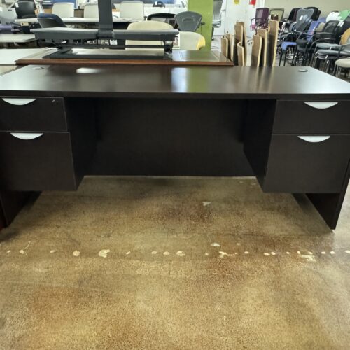 Used Espresso Dark Walnut Straight Office Desk with Storage Pedestals 6 FT W