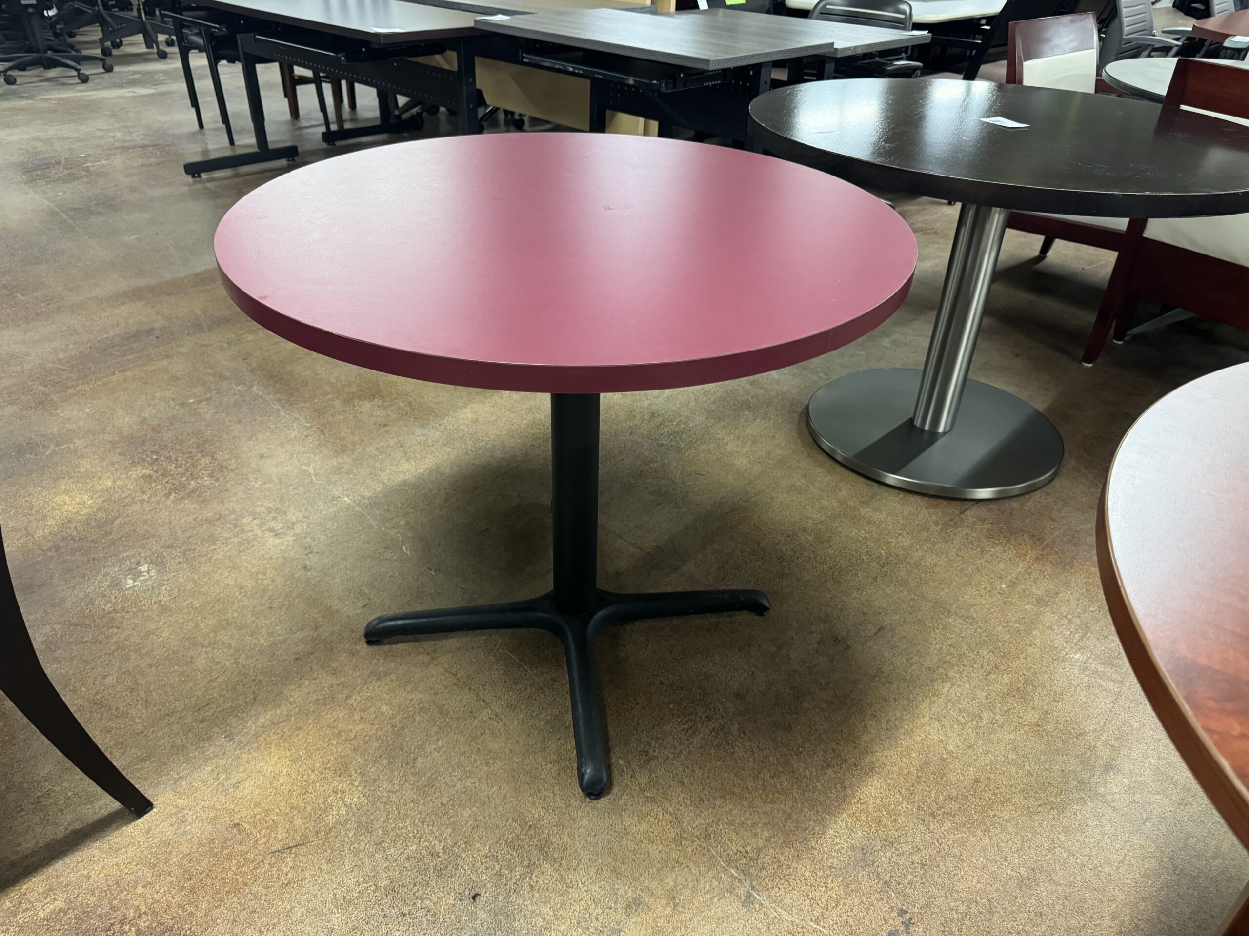 Used Plymold Burgundy Round Tables 36"W